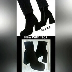 Baddie Witchy Black Suede Platform Yoko Grunge Chunky Square-Toe Whimsigoth Punk